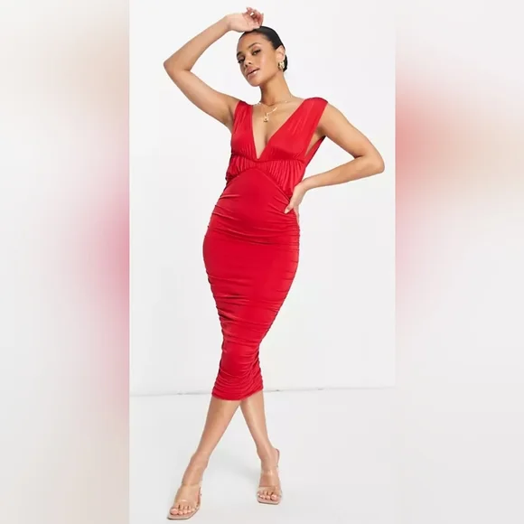 Dresses | Deep Plunge Mididress Red | Poshmark